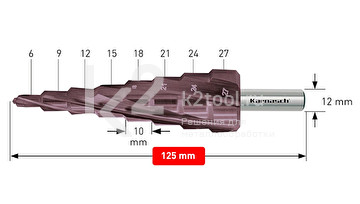 Ступенчатое сверло Ø 6-12 мм, HSS-XE с покрытием TiTAN-TEC, Karnasch, арт. 21.3062