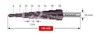 Ступенчатое сверло Ø 6-20 мм, HSS-XE с покрытием TiTAN-TEC, Karnasch, арт. 21.3061