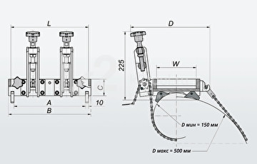 Схема, с габаритами, приспособления для крепления на трубах Promotech DMP 0501 (ПКТ-501).
