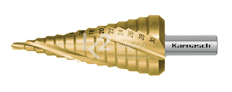 Ступенчатое сверло со спиралью с покрытием TiN-GOLD (3 зубца), Karnasch, арт. 21.3003