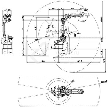 Диапазон движения сварочного робота RH18-06-W