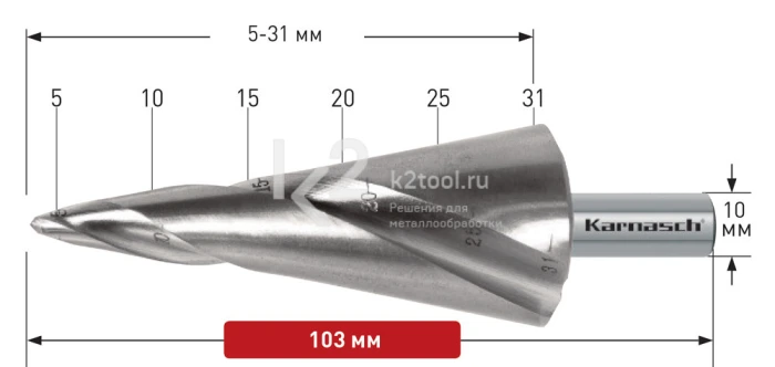 Коническое сверло Ø 5-31 мм, HSS-XE, Karnasch, арт. 20.1473U