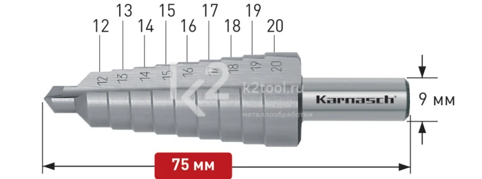 Ступенчатые сверла с прямой кромкой (2 зубца) Karnasch, арт. 21.3012